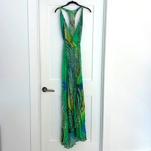 Beautiful long silk wrap dress by French designer Trisha Patterson